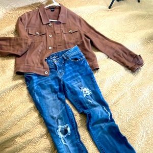 Classic linen brown jacket w/ size 30 straight leg GUESS jeans -distressed